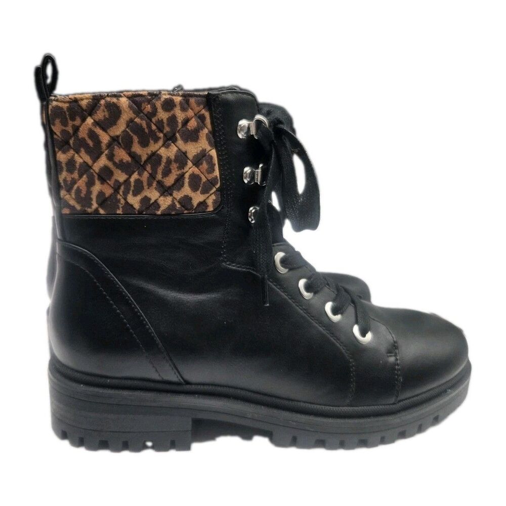Nine West Wylie Boot Size 8 Black Lace Up Animal Print Accent - Picture 6 of 9